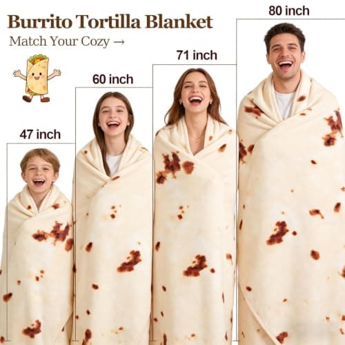 SeaRoomy Burritos Tortilla Blanket, Realistic Food Wrap Blanket Double Sided, Novelty Funny Tortilla Round Giant Soft Blankets (Beige, 47 inches)