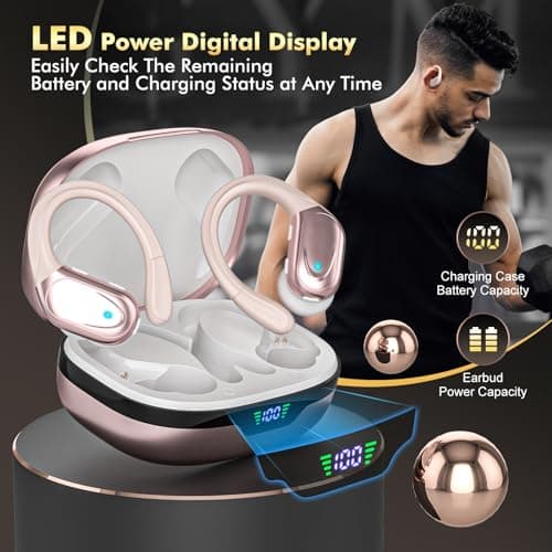 HAOYUYAN Wireless Earbuds, Sports Bluetooth Headphones, 80Hrs Playtime Ear Buds with LED Power Display, Noise Canceling Headset, IPX7 Waterproof Earphones for Workout/Running