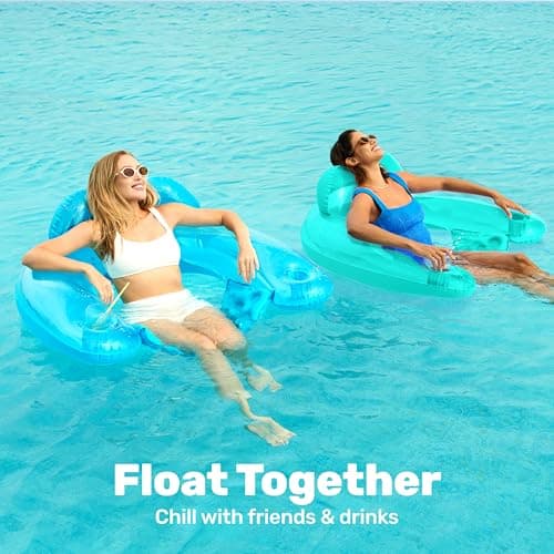 SLOOSH Inflatable Pool Floats Adult,2 Pack Pool Chairs with Cup Holders,Blow up Floats Chair,Hammock Noodle Mat for Relaxing Summer Water Fun Swimming Party Beach