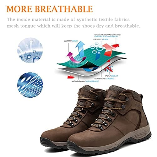 AZXPROT Waterproof Hiking Boots for Men, 6" Comfortable Soft Toe Shoes Mid Non Slip Hiking Shoes Outdoor Travel Shoes Leather Hiking Backpack Boots