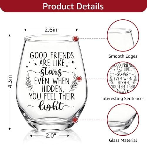 TOUNER Good Friends Are Like Stars Friendship Quote Stemless Wine Glass, Funny Best Friends Keepsake Wine Glass Gifts for Women Aunt Sister BFF, Thank You Friend Birthday Gifts for Women Bestie Friend B0GKLHXQBK