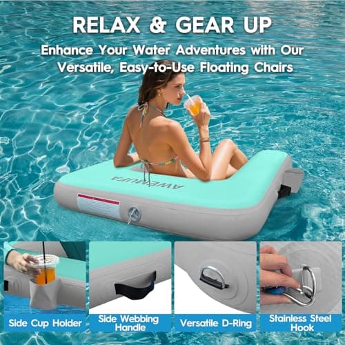 AWEMUFA Inflatable Chair for Lakes, Inflatable Floating Chair Floating Pool Lounger Float Adult, Heavy Duty Lake Floats Outside Tanning Pool Hangout Armrest Floaties