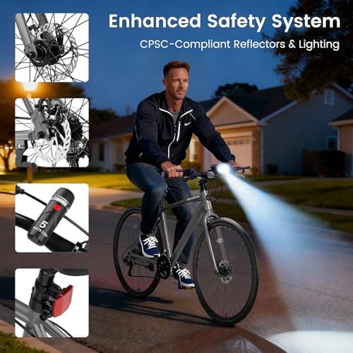 MOONCOOL Hybrid Bike for Men, 700C Aluminum 29LBS Ultra-Light 8-Speed Commuter Bike, 350lb Capacity, 29" Adult Urban Bicycle, Dual Disc Brakes, for Tall Men&Women, 85% Pre-Assembled