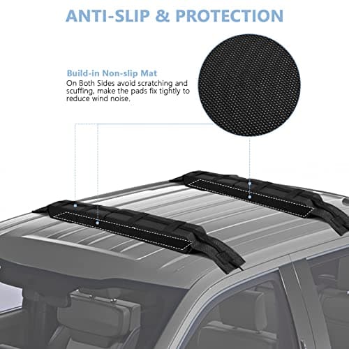 WOOWAVE Folding Kayak Soft Roof Rack Pads Universal Kayak Carrier Car Rack with 4 Tie Down Straps, 2 Tie Down Rope, 4 Carabiner, 2 Quick Loop Strap and Storage Bag for Canoe/Surfboard/Paddleboard/SUP