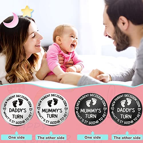 Hicarer 2 Pcs Funny Baby Gift New Parents Decision Coin New Mom Gifts Double Sided Decision Making Coin New Pregnancy Gift for First Time Mom Dad Push Present for Christmas(Silver and Black) B098QGPPJ6