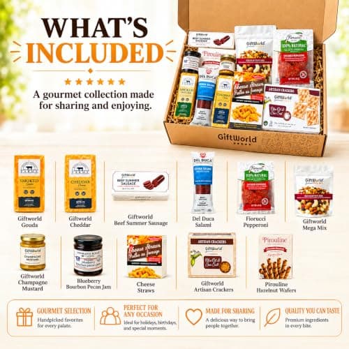 Deluxe Meat and Cheese Gift Basket – Gourmet Charcuterie Assortment Charcuterie Food Items, Meat Cheese Assortment, Food Gifts for Men, Tailgating, Business, Congratulations, Care Packages, Thanksgiving and Christmas Gifts - 11-item Bundle
