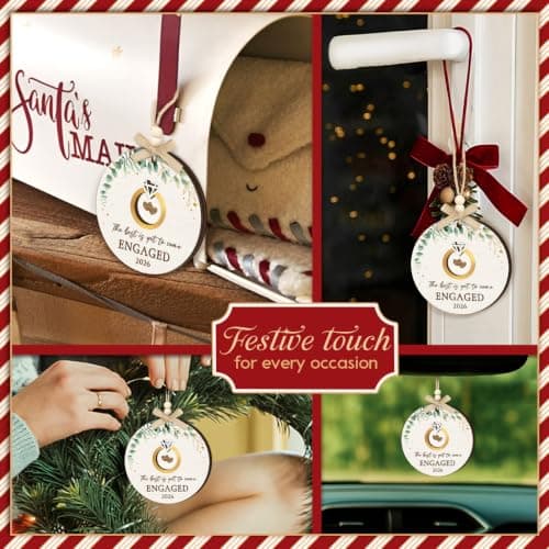 Bride to Be and Fiance Gifts, Newly Proposal Decor, She Said Yes Bridal Shower Couples Presents, 2-layer Wooden Ornaments Engaged Ornament 2026, First Christmas Engagement Ring Keepsake Gift B0H86HP1VB
