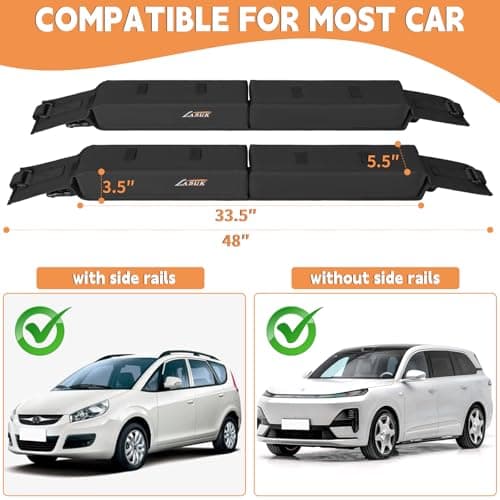 Universal Soft Roof Rack Pads for Kayak SUP Surfboard Snowboard Canoe, Heavy Duty Car Roof Rack System with 2 Tie Down Straps, 4 Quick Loop Straps, 2 Hood Loops, Tie Down Ropes and Storage Bag