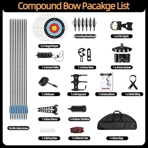 Compound Bow and Arrow Set 30-70 lbs for Adult, Adjustable Hunting Compound Bow Archery with Limbs Made in USA, Right Hand, 18”-31”, up to IBO 320 fps