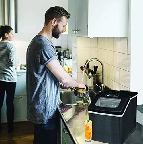 Frigidaire Ice Maker EFIC452, Countertop Stainless Steel Ice Maker with Transparent Window, Clear Ice Cube Maker with 40 lbs. Capacity, Ice Maker Machine – 14.8" D x 11" W x 14.1" H (Black)