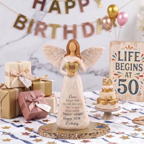 50th Birthday Gift for Her, Birthdays Party Decorations, Happy 50th Birthday Gifts for Women Friends Mom Wife Sister 50th Birthday Gifts for Women, 5.5” Angel Figurine - 50 Year Old Gift Ideas B0H2HTH8PC