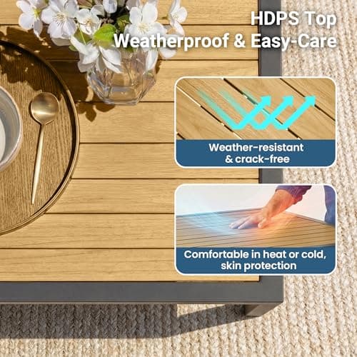 5-Pieces Aluminum Patio Table and Chairs for All-Weather, Patio Table Set with Heavy Duty HDPS Rectangular Table, Outdoor Patio Dining Furniture Set with Breathable Quick-Drying Textilene Chairs