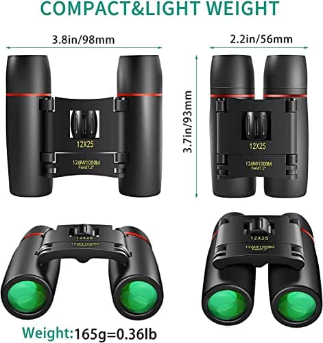 POLDR 12X25 Small Pocket Binoculars Compact Adults, Mini Kids Binoculars Boys for Bird Watching, Concert Theater Opera
