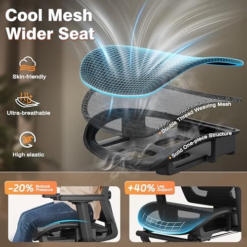 Ergonomic Office Chair with Footrest, Desk Chair Comfy with 3D Adjustable Lumbar Support & Arm & Headrest, 4 Gear 90°-135° Tilt, Wide Air Mesh Seat, Heavy Duty Class-4 Gas Lift, Computer Gaming Chair