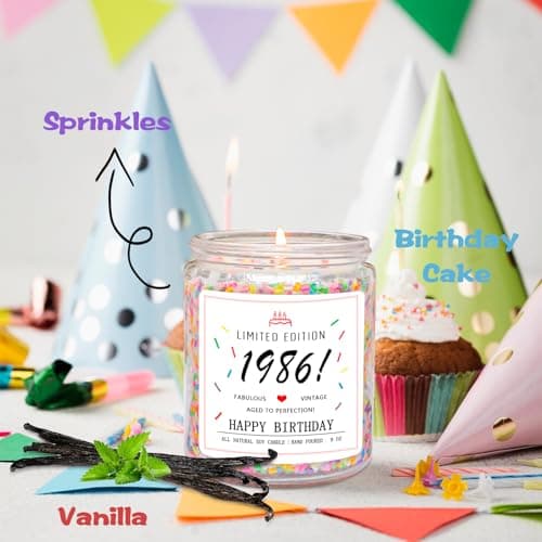 40th Birthday Decorations, 40 Year Old Birthday Gifts for Friend, Sister, Wife, Creamy Vanilla with Sprinkles Homsolver 40th Birthday Gifts for Women Ideas, 1986 Limited Edition Candle B0G1YLJYH8