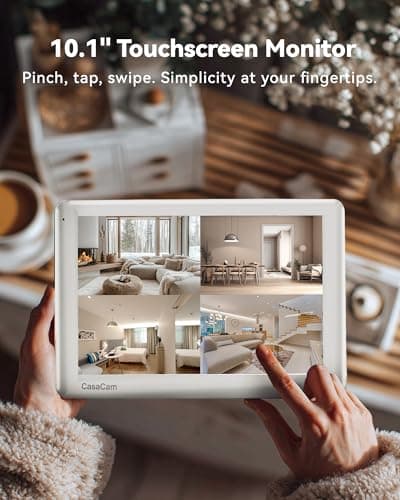 CasaCam Wireless Security Camera System | 10.1” Touchscreen Monitor, 2 2K Floodlight Cameras | Indoor/Outdoor, No Monthly Fees, AI Detection, Two-Way Talk, 64GB SD, GuardianCam Pro VS6102