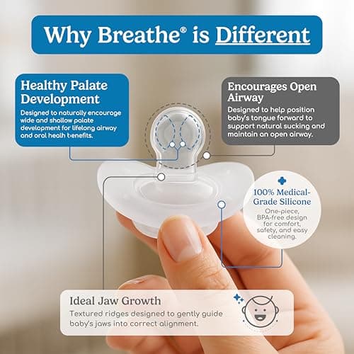 Breathe Baby Pacifier – Patented Design for Natural Oral & Facial Development - BPA-Free, Latex-Free, Pediatrician Developed - Dishwasher Safe 2 Pack (Stage 1: 0-3 Months)