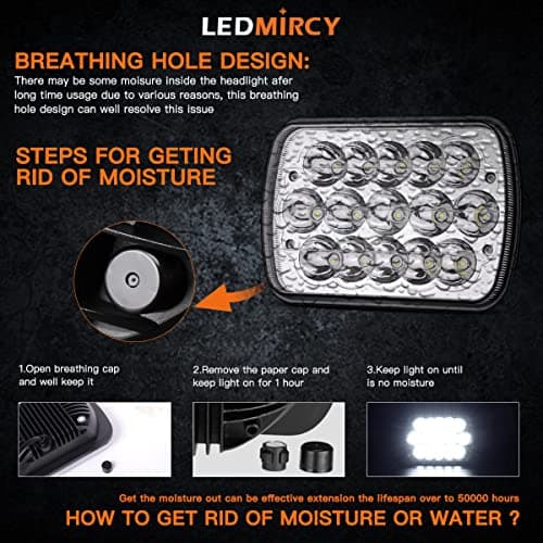 LEDMIRCY H6054 LED Headlights, 5x7 LED Headlights Rectangular 2PCS 90W High Low Sealed Beam Square 7x6 Headlight DOT Approved for Truck Chevy Cherokee Tacoma Ford Van Sedans H5054 H6014 H6052 6053