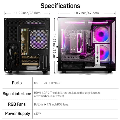 WIWB Gaming PC Desktop Ryzen 7 5700X, GeForce RTX 5060, 32G DDR4 RAM, 1TB NVME SSD, Prebuilt Tower Computer for Gaming, Home VR (Black)