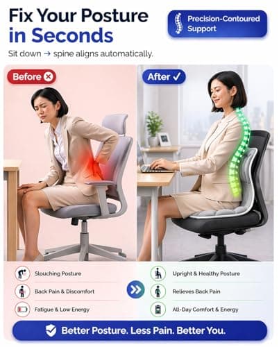 Ergonomic Lumbar Support Cushion for Back Support & Pain Relief | 6-Zone Pressure Distribution Posture Corrector for Office Chair, Car Seat, Desk, etc. | Great as a Gift (Gray)