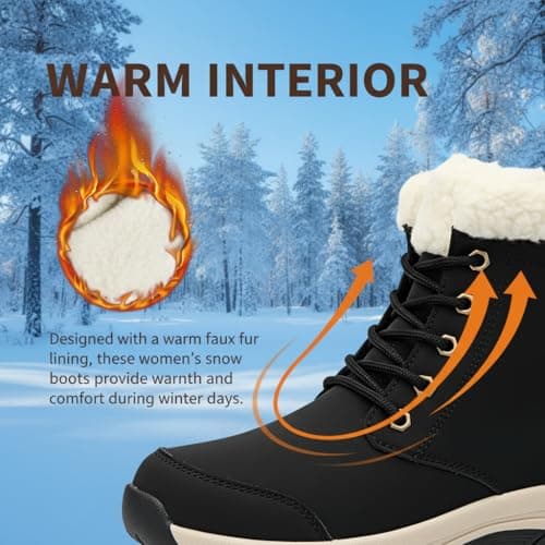 KVOW Women's Waterproof Insulated Winter Hiking Boots,Cute Snow Boots for Women Warm Comfortable Anti-Slip Ankle Boots for Outdoor Work,Walking & Cold Weather