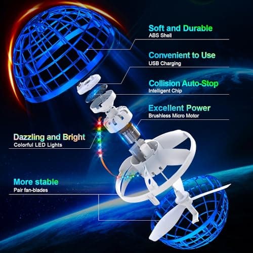 Ivtivfu Flying Orb Ball (Blue, 2026 Upgraded) with Dazzling Lights, Magic Hover Spinner, Cool Boomerang Drone, Floating Cosmic Globe, Kids Toys Gifts for 6 7 8 9 10 Year Old Boys Girls