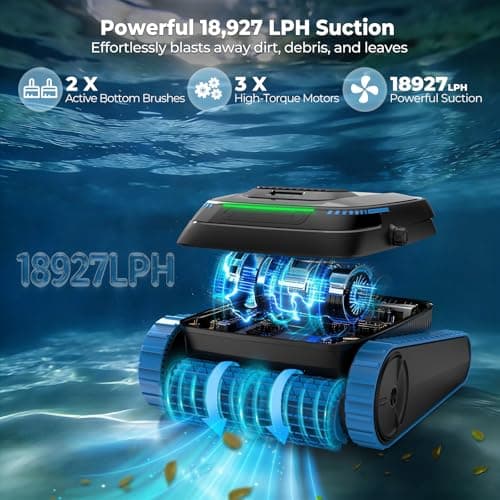 Cordless Robotic Pool Cleaner, 5,000 GPH with 150μm Filter, Floor/Wall/Waterline Cleaning, Smart Zigzag Navigation, 5,200mAh Battery, App-Controlled Presets for Inground & Above Ground Pools