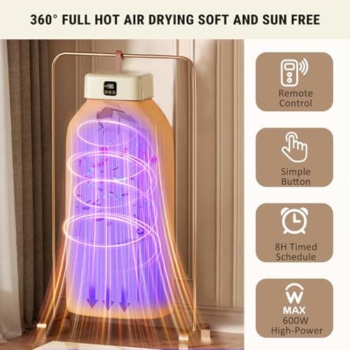 Portable Clothes Dryer Hold 9-12 Items, 8H Timer, w/Remote Control & Dry Bag, Mini Compact Foldable Fast Electric Dryer Machine for Laundry, Travel, Apartment, RV, Dorm, Quiet 45dB, Energy Save, 600W