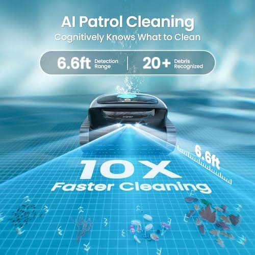 AIPER Scuba V3 AI Vision Cordless Robotic Pool Cleaner, Include Wireless Charging Dock, Smart Waterline Parking & Featherlight Design, Micromesh Multi-Layer Filtration, Grey
