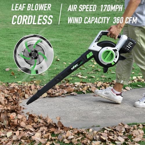 Cordless Leaf Blower & Vacuum SOYUS 3in1 Leaf Vacuum Mulcher 40V 360CFM 5 Speeds Brushless Battery Operated Leaf Blower for Lawn Care with 45L Bag 2 x 4.0Ah Battery and Charger Included