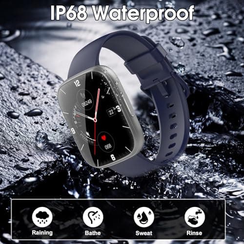 Puqo Puqo Smart Watches for Men Women, 1.95" HD Touchscreen Fitness Tracker with Bluetooth Calls, IP68 Waterproof, 120+ Sport Modes, 7-Day Battery, 24/7 Heart Rate & Sleep Monitor for Android iOS (Blue)