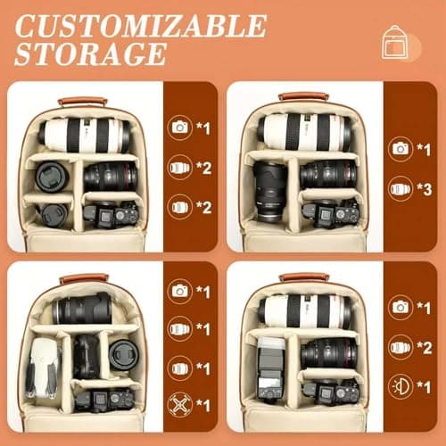 Divvia Small Camera Backpack, Classic PU Leather for DSLR, Professional Camera Bag for Photographers with 11 Inch Pad/Tablet Compartment, 10L Brown