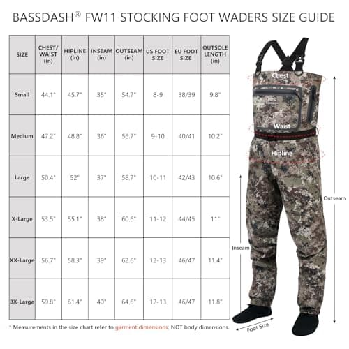 BASSDASH Men’s Lightweight Breathable Chest Wader Black Camo Stockingfoot for Fly Fishing Hunting FW11