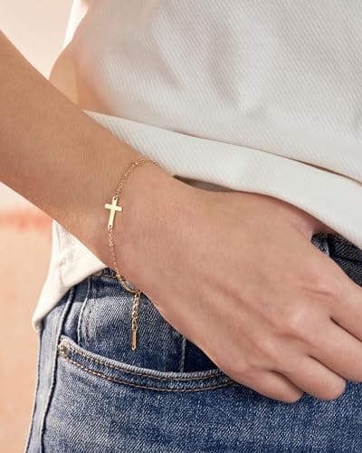 Religious Gifts Adjustable Dainty Cross Bracelet, Easter, Mother's Day, Christmas, Birthday, Lobster Clasp, 6.5" + 2" Tarsus Cross Bracelet for Women, Christian Gifts for Women B0FY3CMRT7