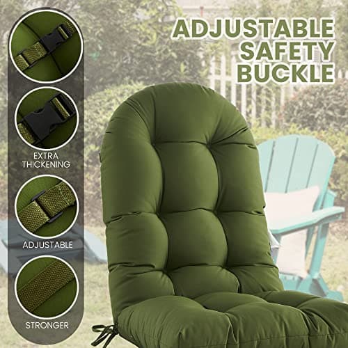 BLISSWALK Outdoor Adirondack Chair Cushions, Set of 2 Solid,Tufted Thick Seat & Round High Back Wicker Chair Cushions for Patio Furniture,48"x21"x4",Invisible Green