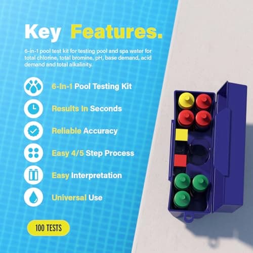 Lupo 6-in-1 Pool Test Kit | Pool Testing Kit for Residential Swimming Pools & Spas for Testing Total Chlorine, Total Bromine, pH, Base Demand, Acid Demand & Total Alkalinity Quick & Accurate Testing