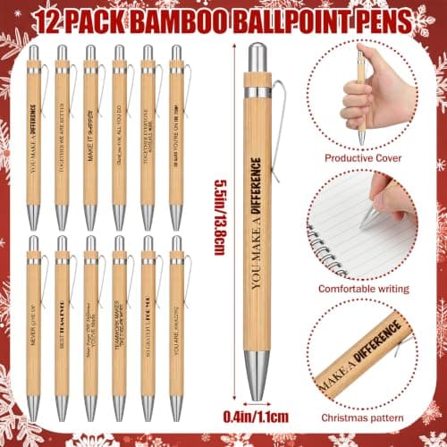 Gueevin 24 Pcs Christmas Employee Appreciation Gift Bulk Thank You Gift for Coworkers 12 Sets Xmas Inspirational Spiral Notebook and Bamboo Pens for Office Staff Team Volunteer Nurse Teacher(Snowman) B0H5BJXK8S