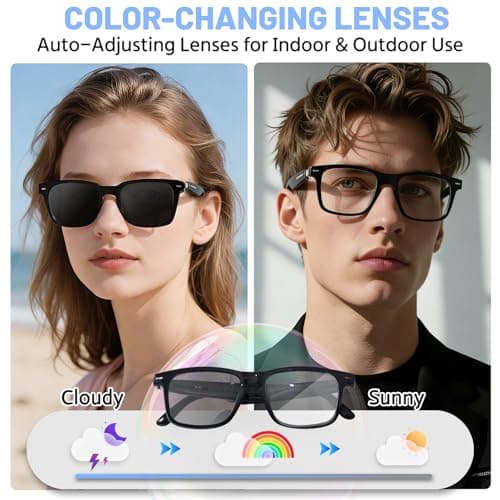 AI Smart Glasses for Men & Women – Powered by ChatGPT, 164+ Languages Translation and Photochromic Lens, Meeting Assistant, Bluetooth Glasses w/ Music & Hands-Free Calling, UV & Blue Light Protection
