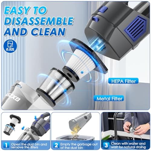 Handheld Vacuum Cordless, 15000PA Strong Suction Hand Held Car Vacuum Cleaner Rechargeable, Portable Hand Vacuum with Multi-Nozzles & Washable Filter for Home Office, Car, Pets