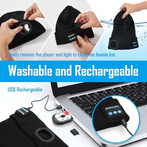 Stocking Stuffers Gifts for Men, LED Bluetooth Beanie Hat, Christmas Birthday Gifts for Men Dad Him Husband Grandpa, White Elephant Gifts for Adults, Camping Hiking Accessories Cool Gadgets