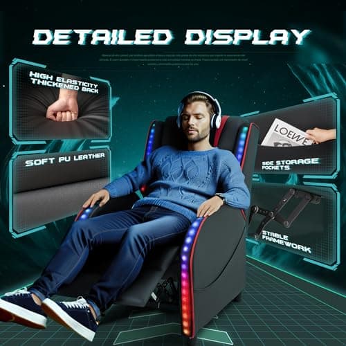 Homall LED Gaming Massage Recliner Chair Racing Style Single Living Room Sofa Comfortable Ergonomic Home Theater Seating(Red)