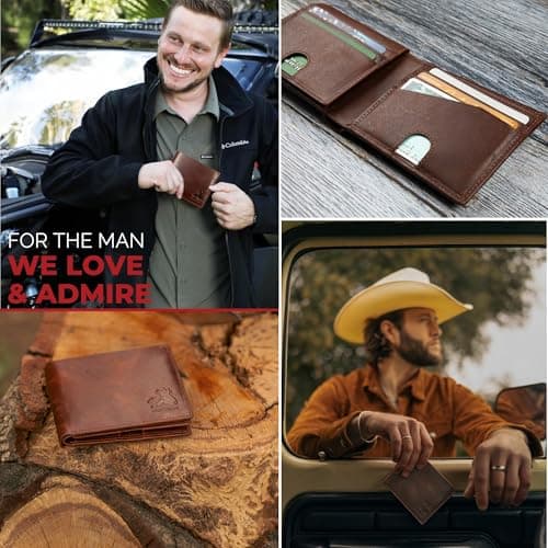 BULL GUARD Mens RFID Blocking Bifold Wallet Soft Genuine Leather Brown Western | Secure and Durable Extra Capacity Billfold with 11 Credit Cards, Flip Up ID
