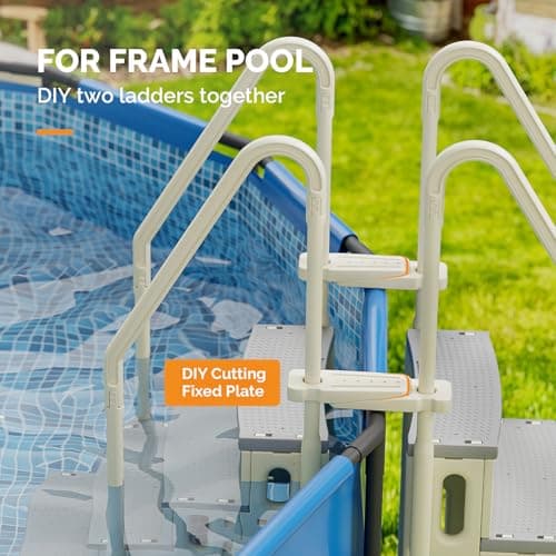 VINGLI Pool Ladder Heavy-Duty Safety Step for Above Ground Pools Stair Entry System with Handrails, Beige and Grey (Beige &Gray, 4 Steps)