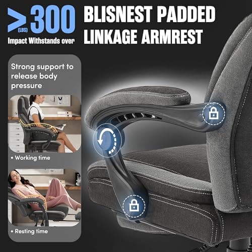 Massage Office Chair with Foot Rest,6-Point Vibration & Heat Executive Office Chairs,Ergonomic Computer Chair for Heavy People,Big and Tall Fabric Office Chair,Recliner with Padded Armrest,BlackGrey