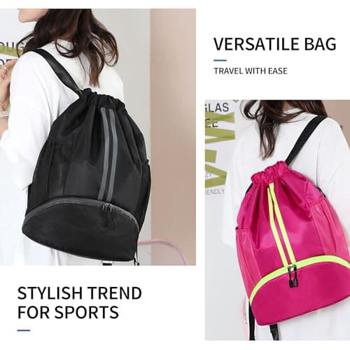 JELUTAR Drawstring Backpack Gym Bag with Shoes Compartment for Soccer, Basketball, Swim, Water-Resistant String Backpack Beach Cinch for Women Men