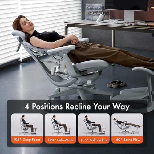 LiberNovo Dynamic Ergonomic Desk Chair + StepSync Footrest Bundle - Comfy Home Office Chair with Adaptive Lumbar Support, 160° Recline & Built-in Spine Stretch, Black+48cm