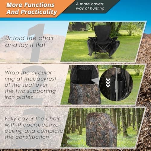FUNHORUN Hunting Chair Blind, 1/2 Man One-Way See Through Ground Blind, Portable 1/2 Person Camouflage Chair Tent with Carrying Bag