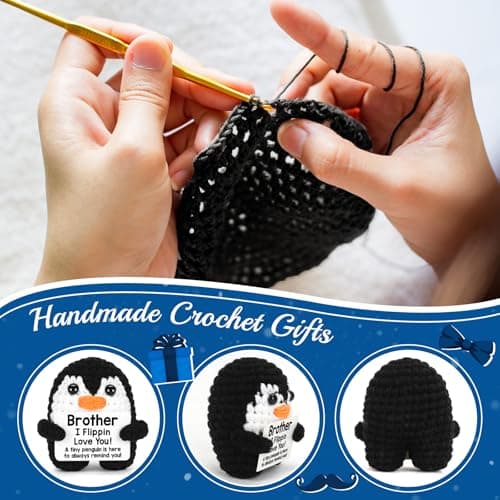 Mini Funny Brother Gifts from Sister Brother, Handmade Crochet Mini Penguin Birthday Gifts for Brother Boy Friend, I Love You Brother for Birthday Graduation Christmas Emotional Present