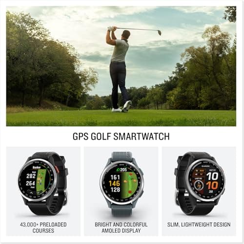 Garmin Approach® S44, Essential Golf GPS Smartwatch, AMOLED Display, On-Course Features, Silver Aluminum Bezel with Black Silicone Band
