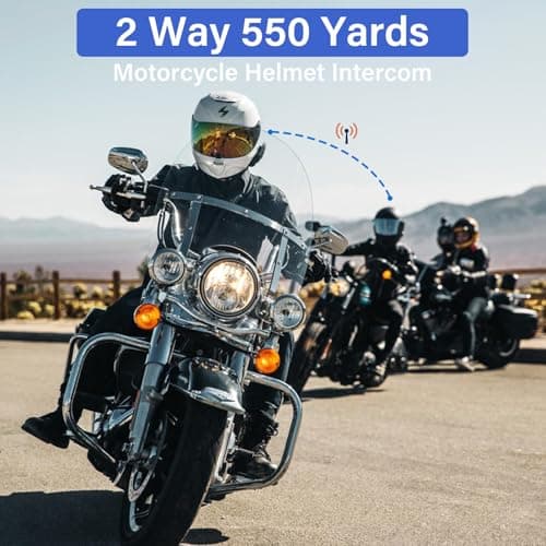 Motorcycle Helmet Bluetooth Headset 2 Way Intercom 550 Yards,HIFI Sound,Noise Cancellation,Music Share,1000mAh,Helmet Speakers Headphones FM,Easy to Connect/Use with Gloves,Waterproof,Voice Assistant